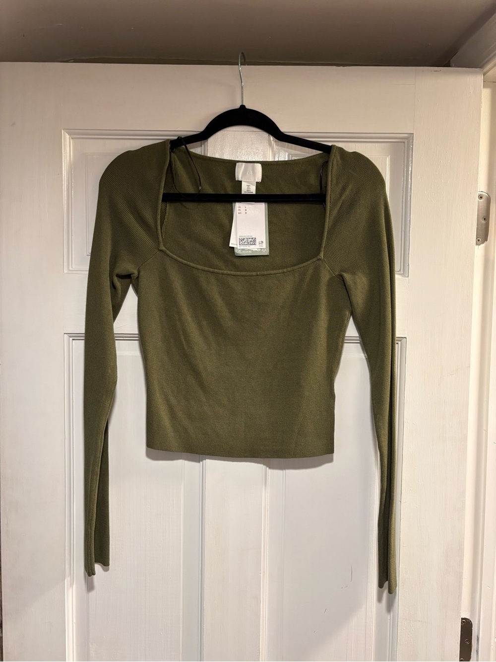 H&M Olive Green Long Sleeve Square Neck Crop Top